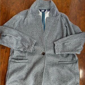 Lands’ End Gray Herringbone Fleece Blazer Coat